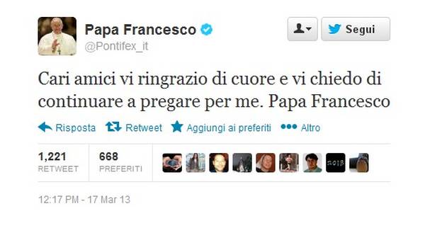 Primo tweet del Papa